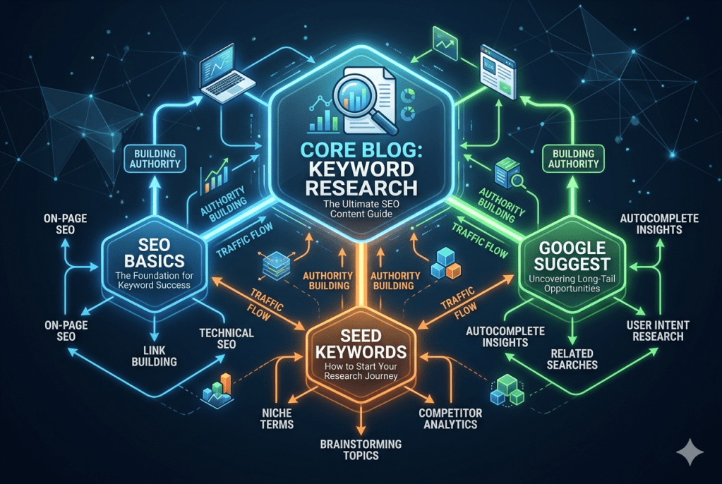 👉 blog internal linking structure showing SEO content cluster and authority building