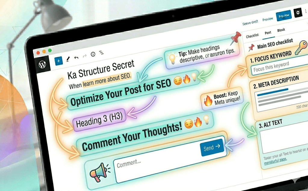 Blog SEO Basics Example – Meta Description, Focus Keyword, Alt Text and Headings Setup in Beginner-Friendly Layout