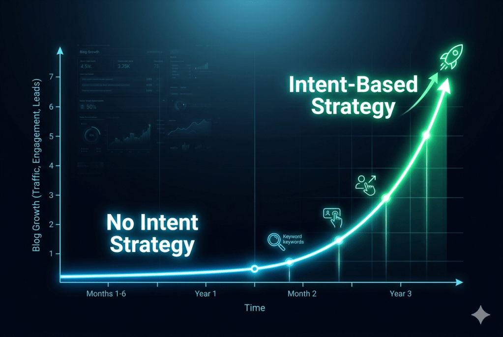 blog traffic growth graph intent based seo strategy comparison