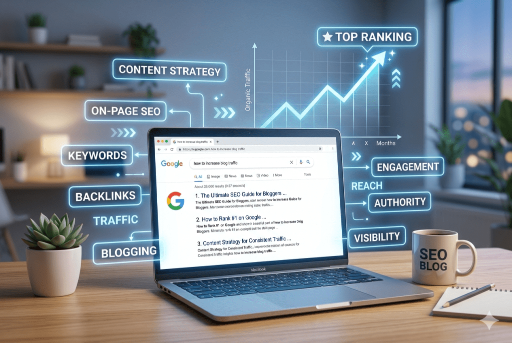 👉 Google keyword research process for blog ranking in 2026 showing keyword to traffic system