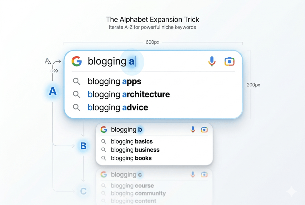 google suggest alphabet trick keyword research method blogging seo