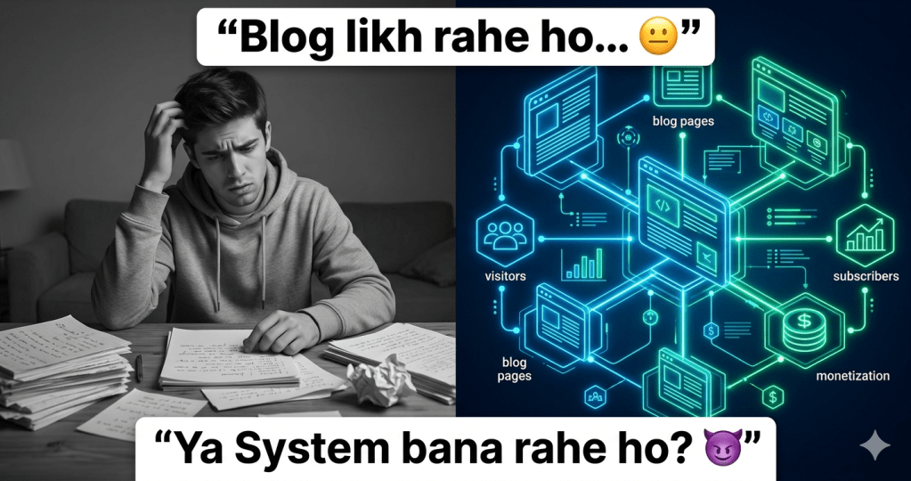 internal linking blog network vs single blog comparison showing SEO growth concept