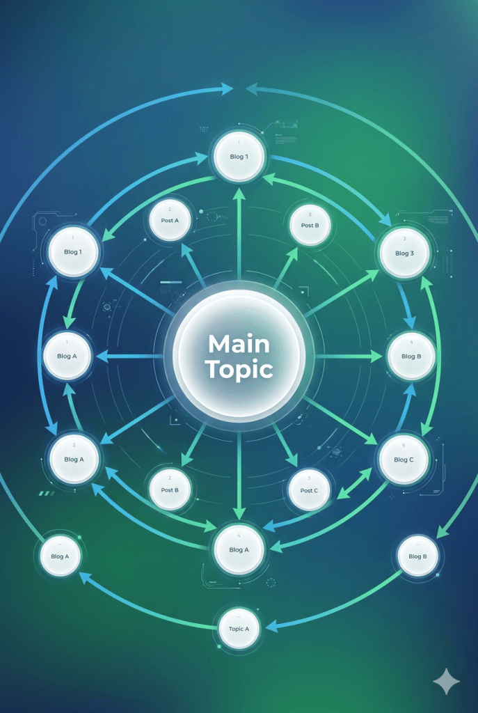 internal linking structure diagram showing main blog connected to supporting blogs