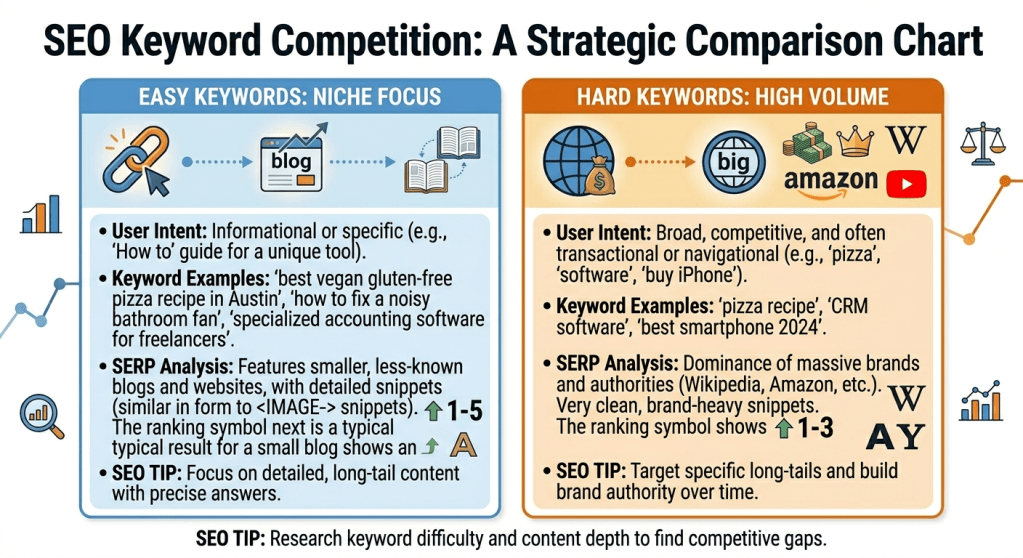 👉 keyword difficulty comparison easy vs hard SEO keywords with competition levels