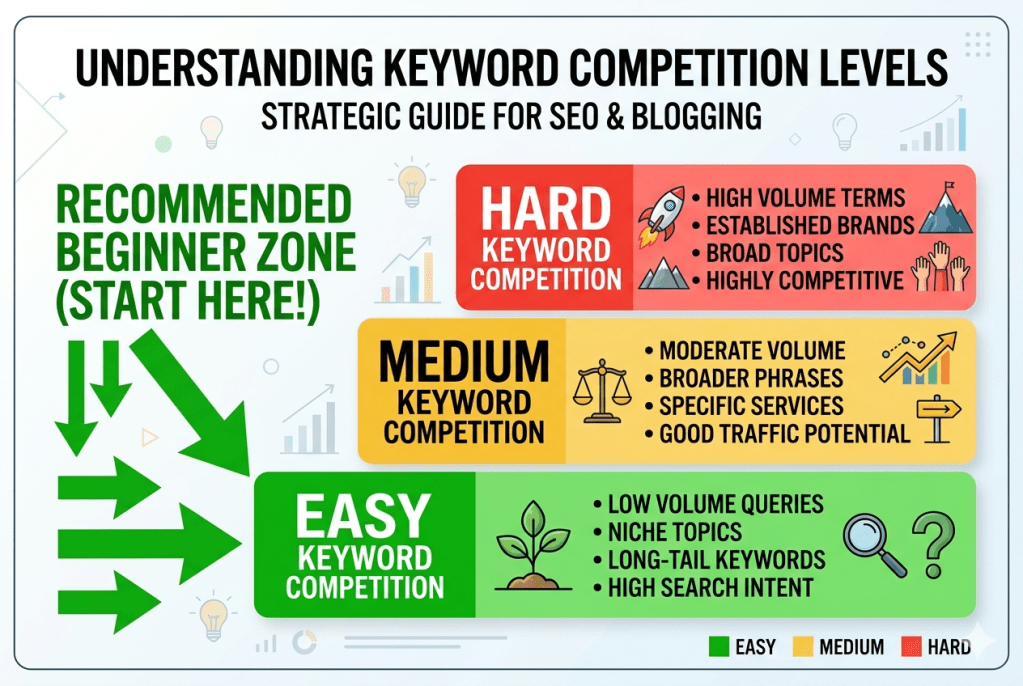 👉 keyword difficulty levels easy medium hard chart for beginner SEO strategy