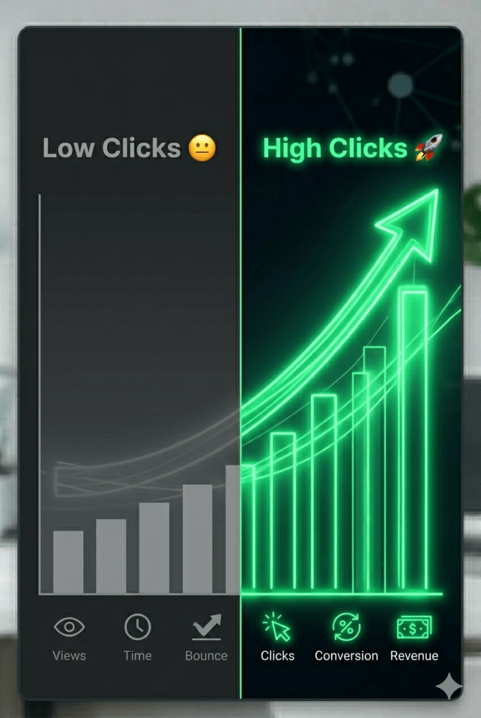 low clicks vs high clicks SEO traffic growth comparison graph