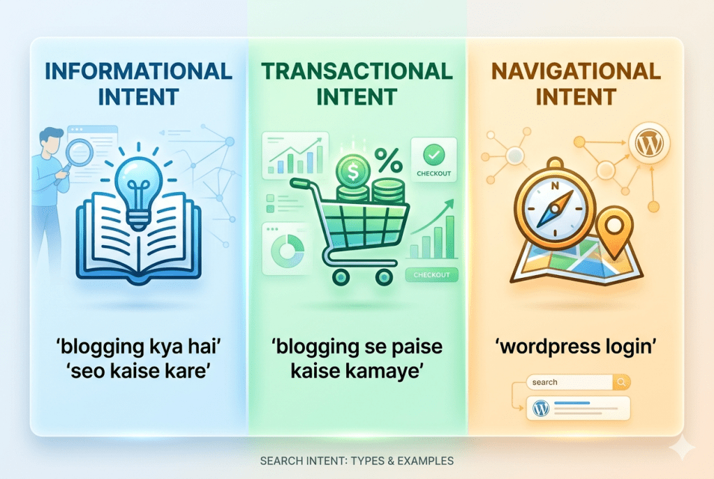 search intent types informational transactional navigational examples seo
