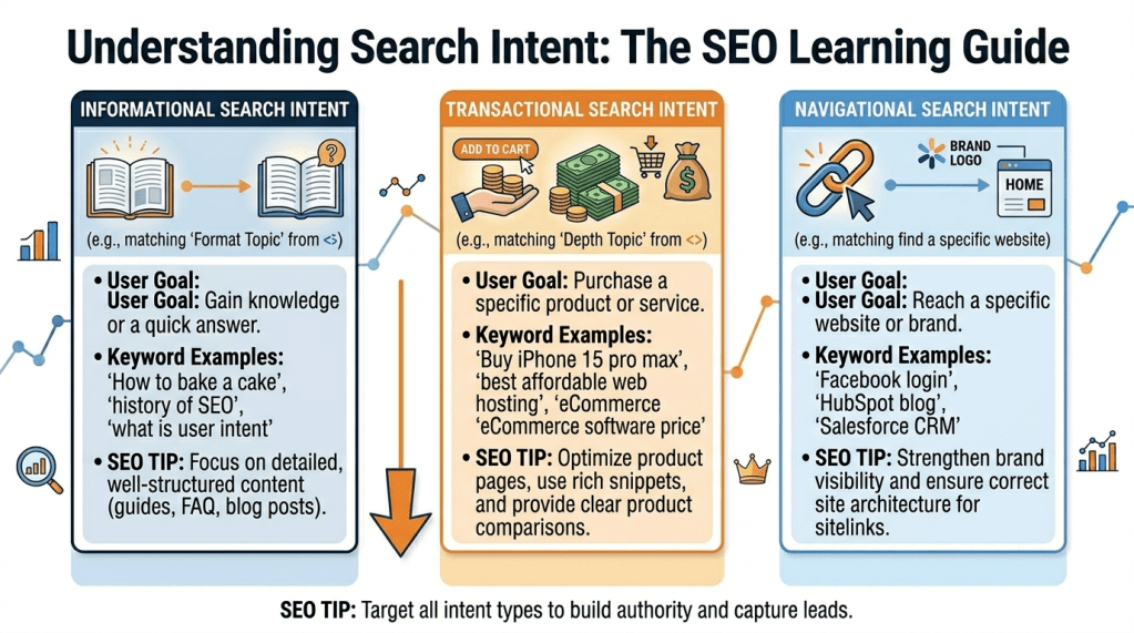 👉 search intent types informational transactional navigational SEO explanation for keyword targeting