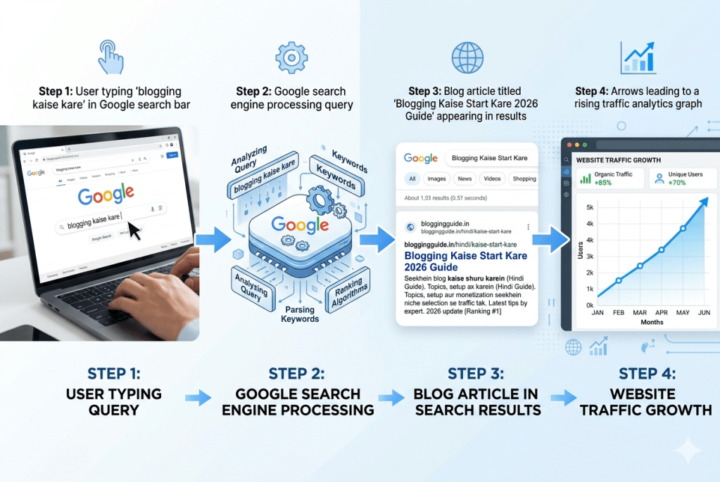 👉 seed keyword to traffic growth process flow diagram blogging seo case study