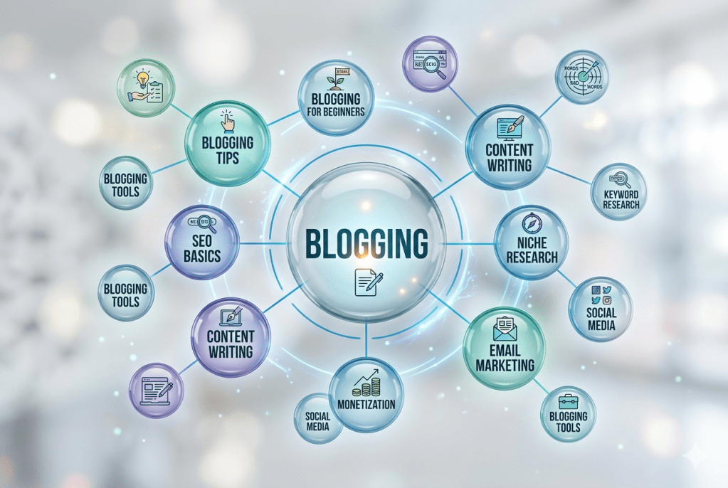 👉 semantic keyword expansion network showing related keywords for blogging seo