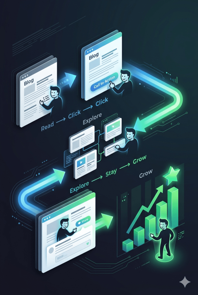 user journey through multiple internal links increasing session time and engagement