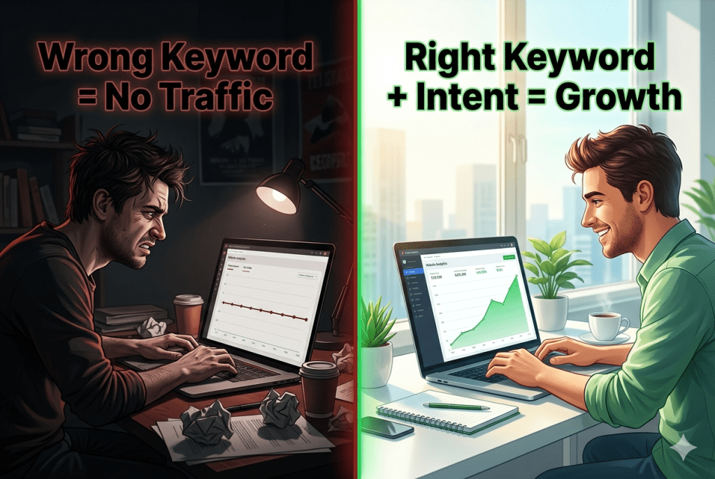 wrong vs right keyword seo traffic comparison low vs high traffic